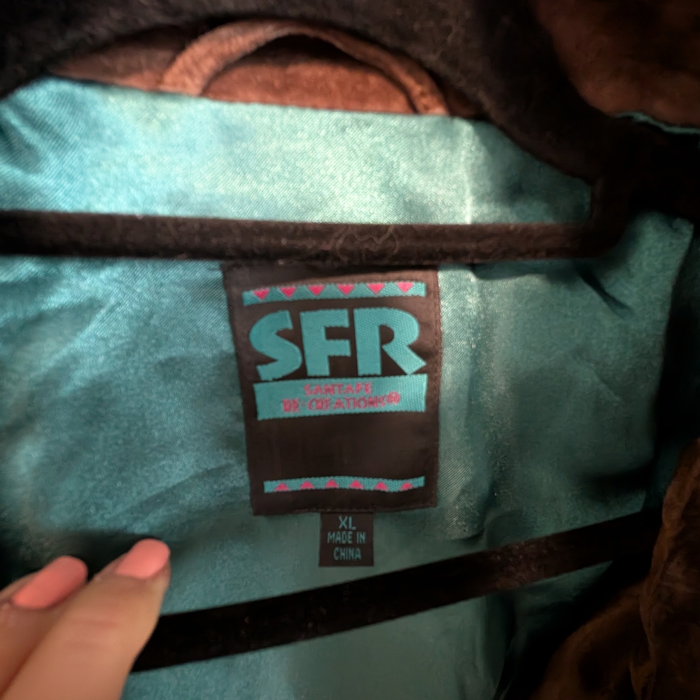 Brown Suede Leather Jacket With Patterned Collar - image 8